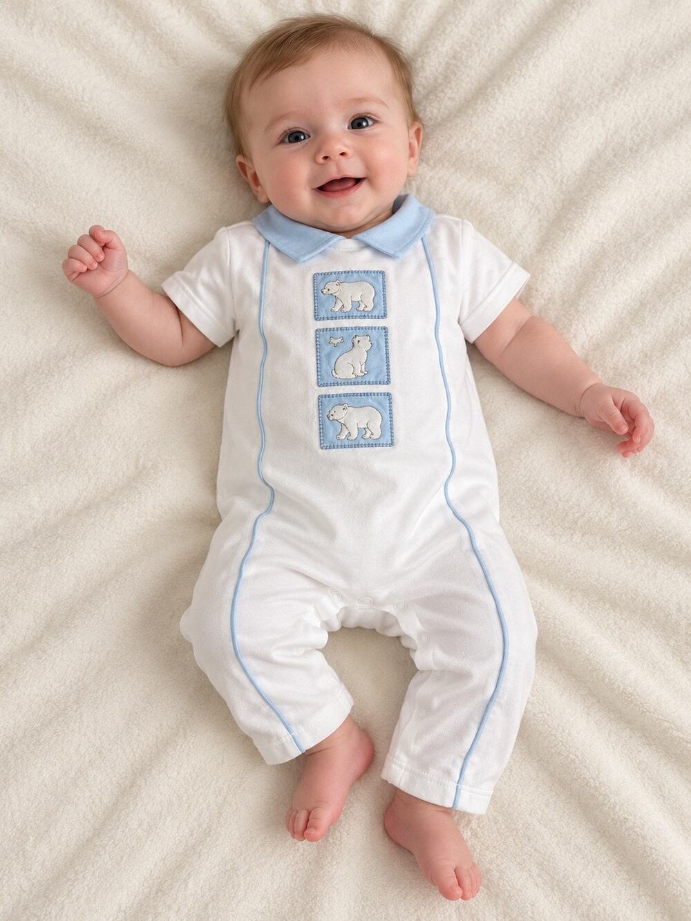 Janie and Jack Polar Bear Appliqué White Blue Romper 0–3 Months